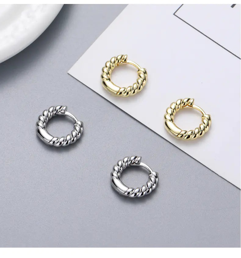 S925 Silver Twisted Rope Earrings - Trendy Design
