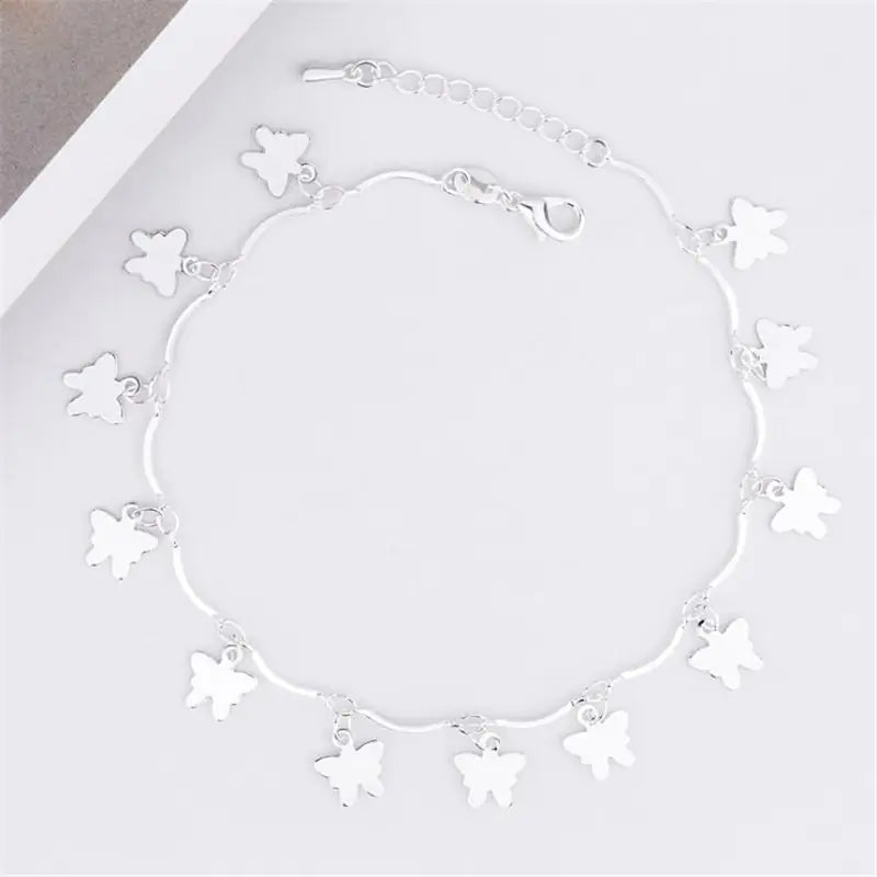 925 Sterling Silver Butterfly Ankle Bracelet for Women