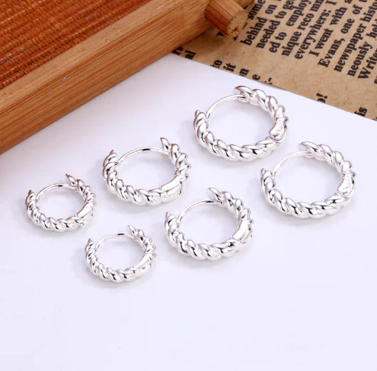 S925 Silver Twisted Rope Earrings - Trendy Design