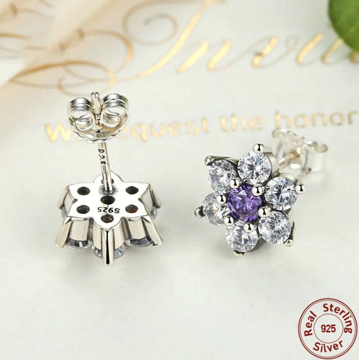 Sterling Silver Star Earrings with Zirconia Inlay