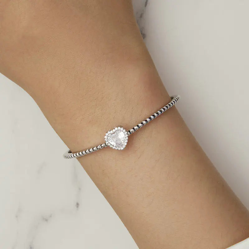Heart-Shaped S925 Sterling Silver Bracelet