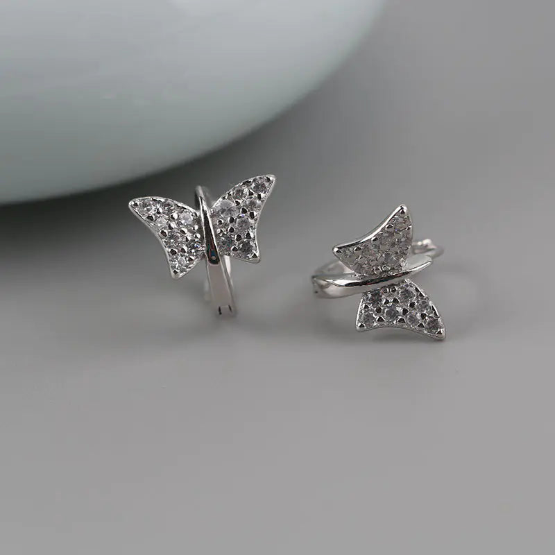 S925 Silver Butterfly Hoop Earrings with Diamonds