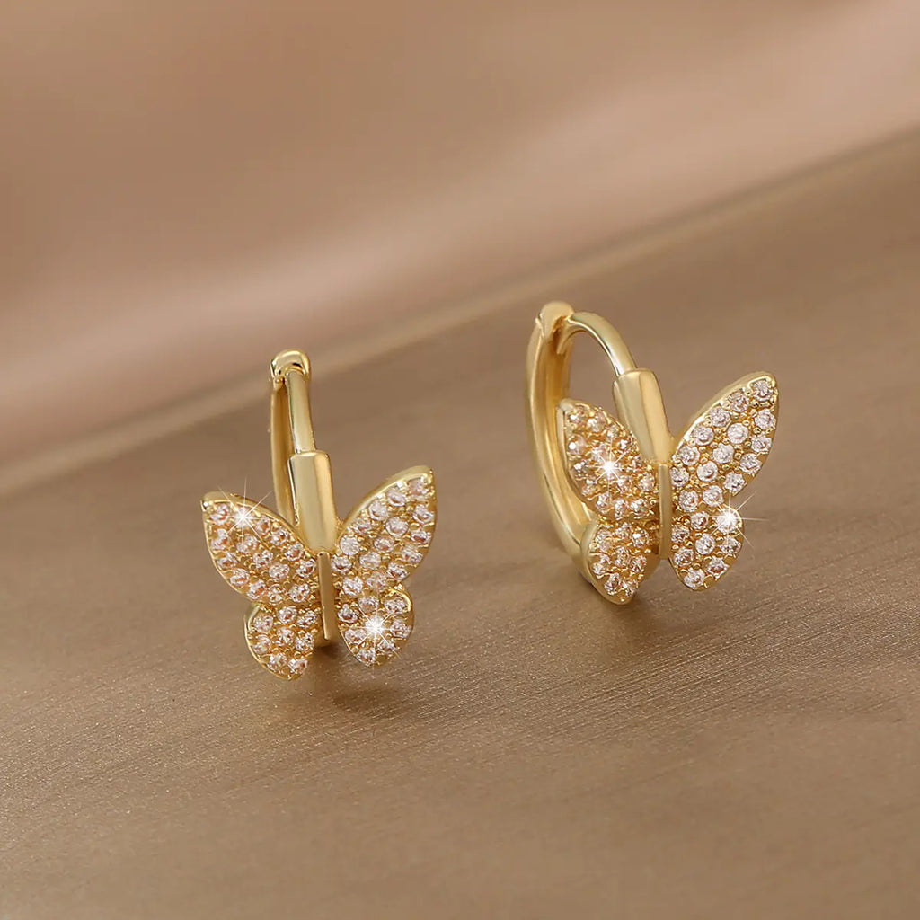 S925 Silver Butterfly Hoop Earrings with Diamonds
