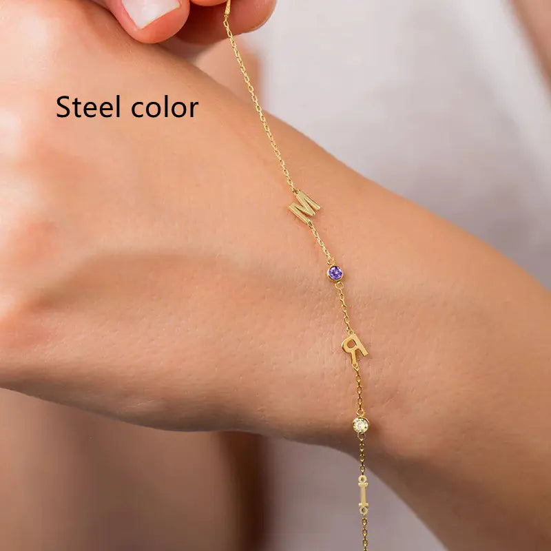 Water Diamond Bracelet with Titanium Steel and 26 Letters