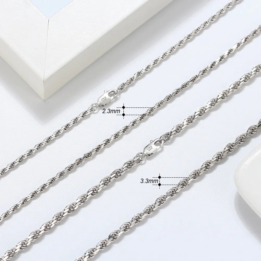 S925 Sterling Silver Twisted Rope Necklace 1.5mm