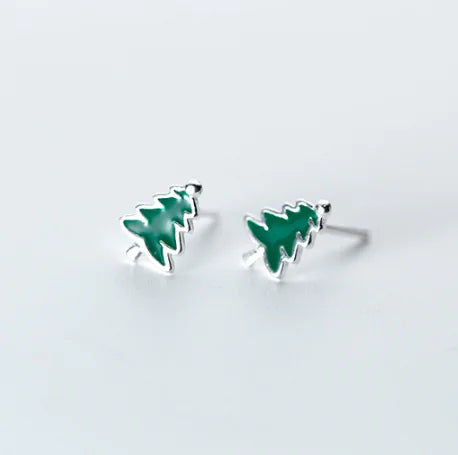 S925 Silver Christmas Tree Stud Earrings for Women