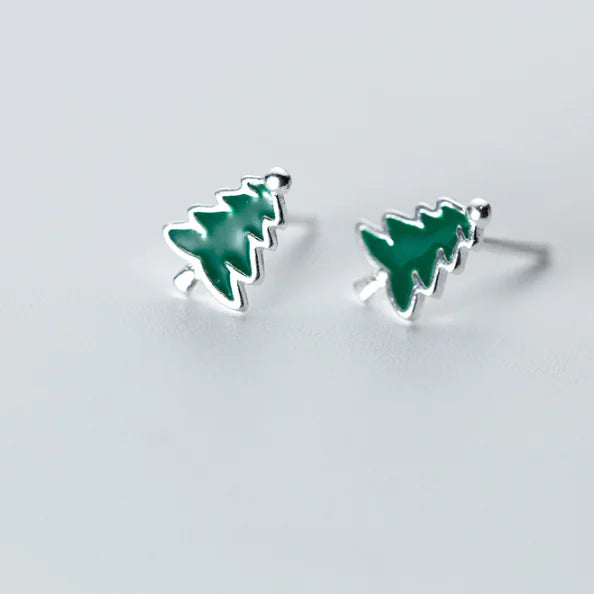 S925 Silver Christmas Tree Stud Earrings for Women