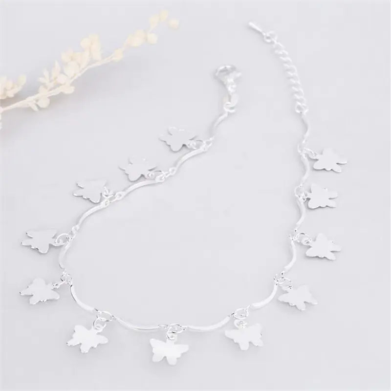 925 Sterling Silver Butterfly Ankle Bracelet for Women