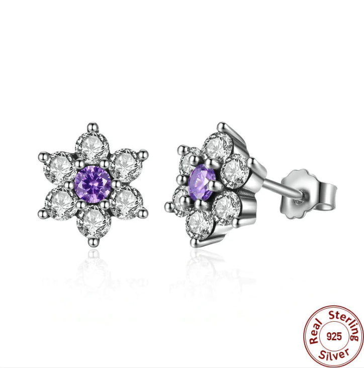 Sterling Silver Star Earrings with Zirconia Inlay