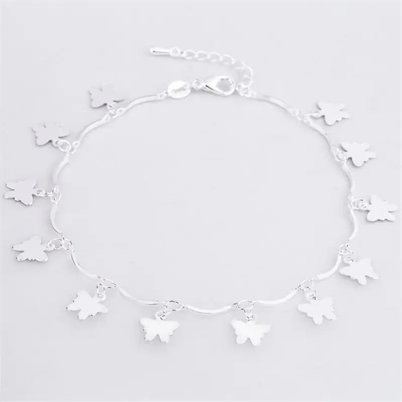 925 Sterling Silver Butterfly Ankle Bracelet for Women