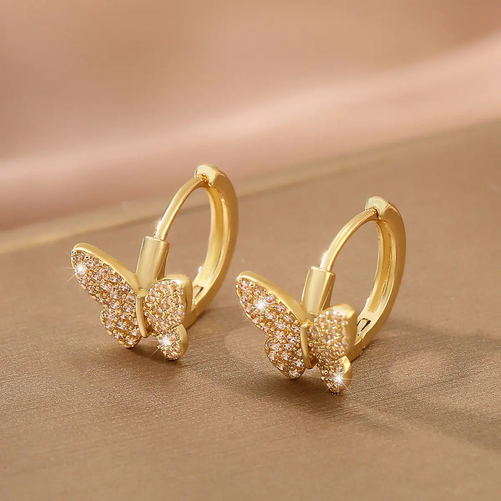 S925 Silver Butterfly Hoop Earrings with Diamonds