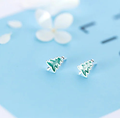 S925 Silver Christmas Tree Stud Earrings for Women