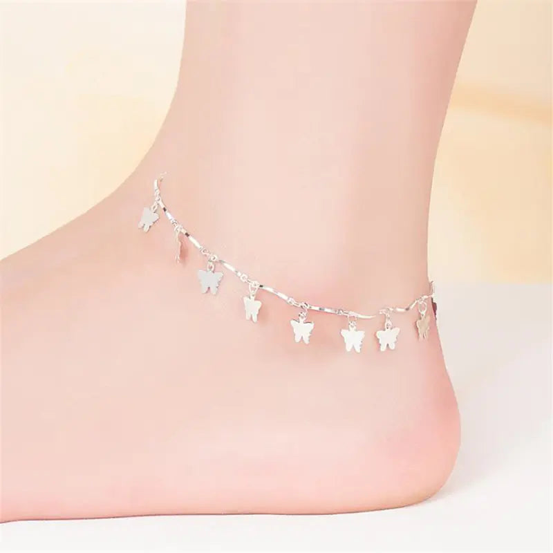 925 Sterling Silver Butterfly Ankle Bracelet for Women