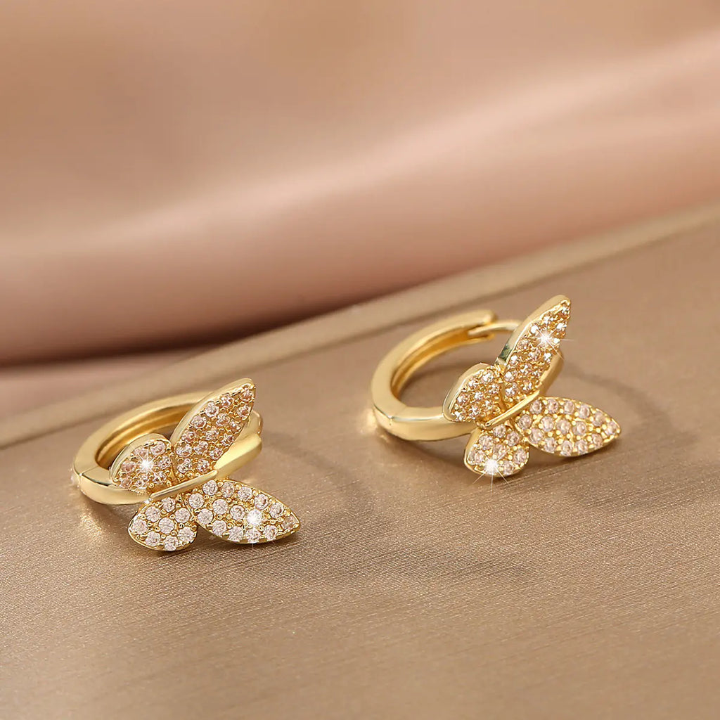 S925 Silver Butterfly Hoop Earrings with Diamonds