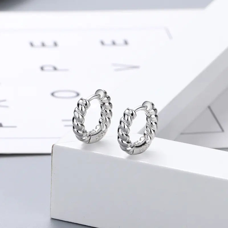 S925 Silver Twisted Rope Earrings - Trendy Design