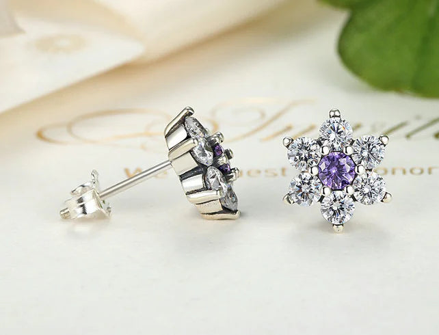 Sterling Silver Star Earrings with Zirconia Inlay