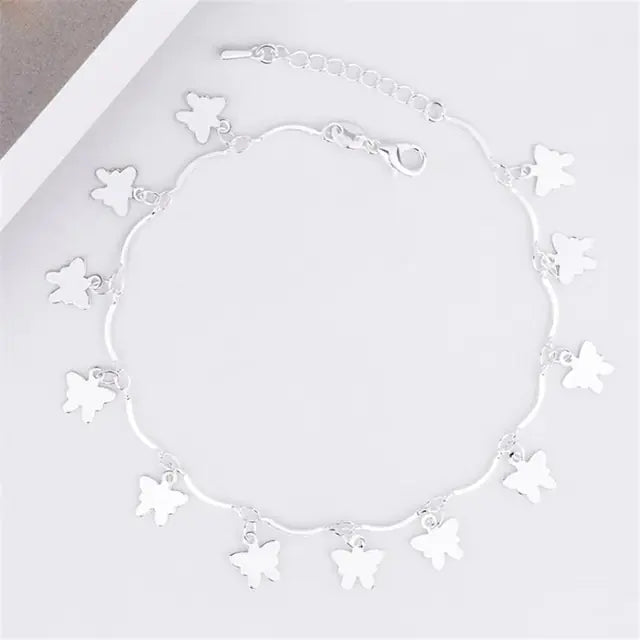 925 Sterling Silver Butterfly Ankle Bracelet for Women