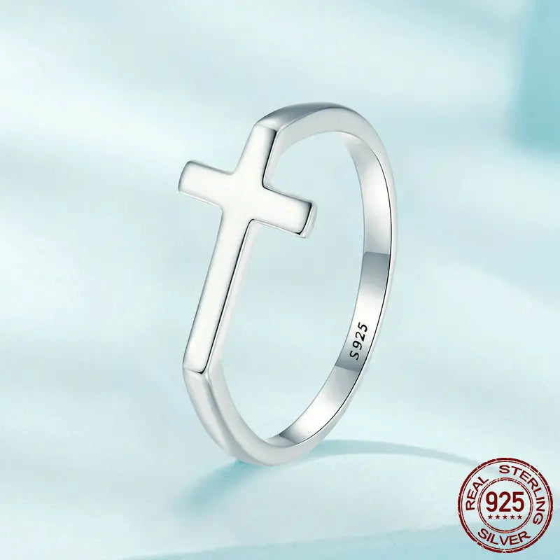 S925 Sterling Silver Minimalist Cross Ring