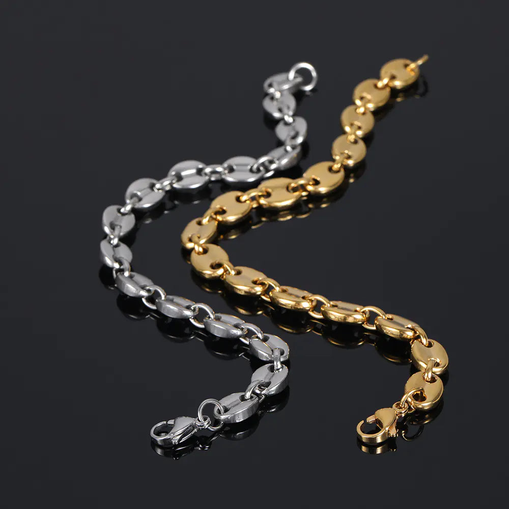 Coffee Bean Pig Nose Chain Bracelet, Stainless Steel Hip-Hop Jewelry