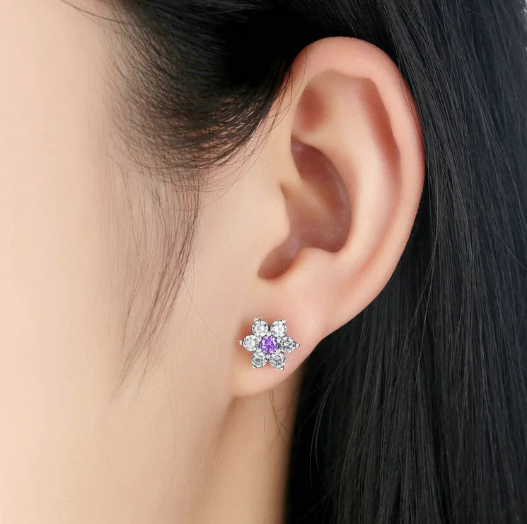 Sterling Silver Star Earrings with Zirconia Inlay