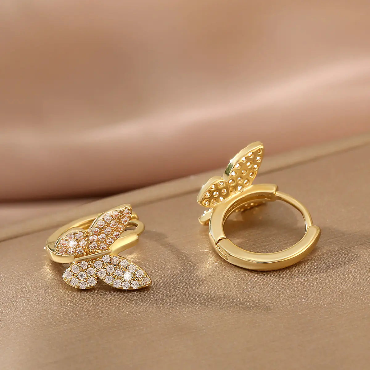 S925 Silver Butterfly Hoop Earrings with Diamonds